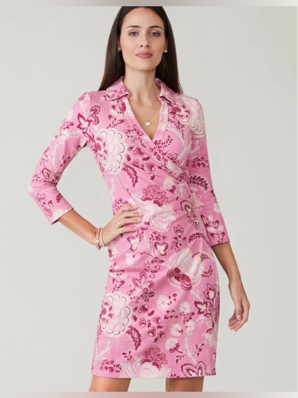 Spartina 449 Cristina Harbor River Fall Foliage Pink Faux Wrap Dress Size XS - Picture 2 of 8